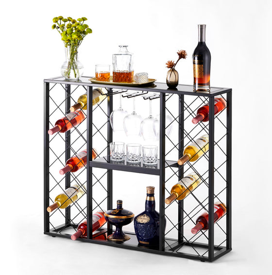 34 Bottle Wine Rack Console Table – Wine Storage with Glass Top