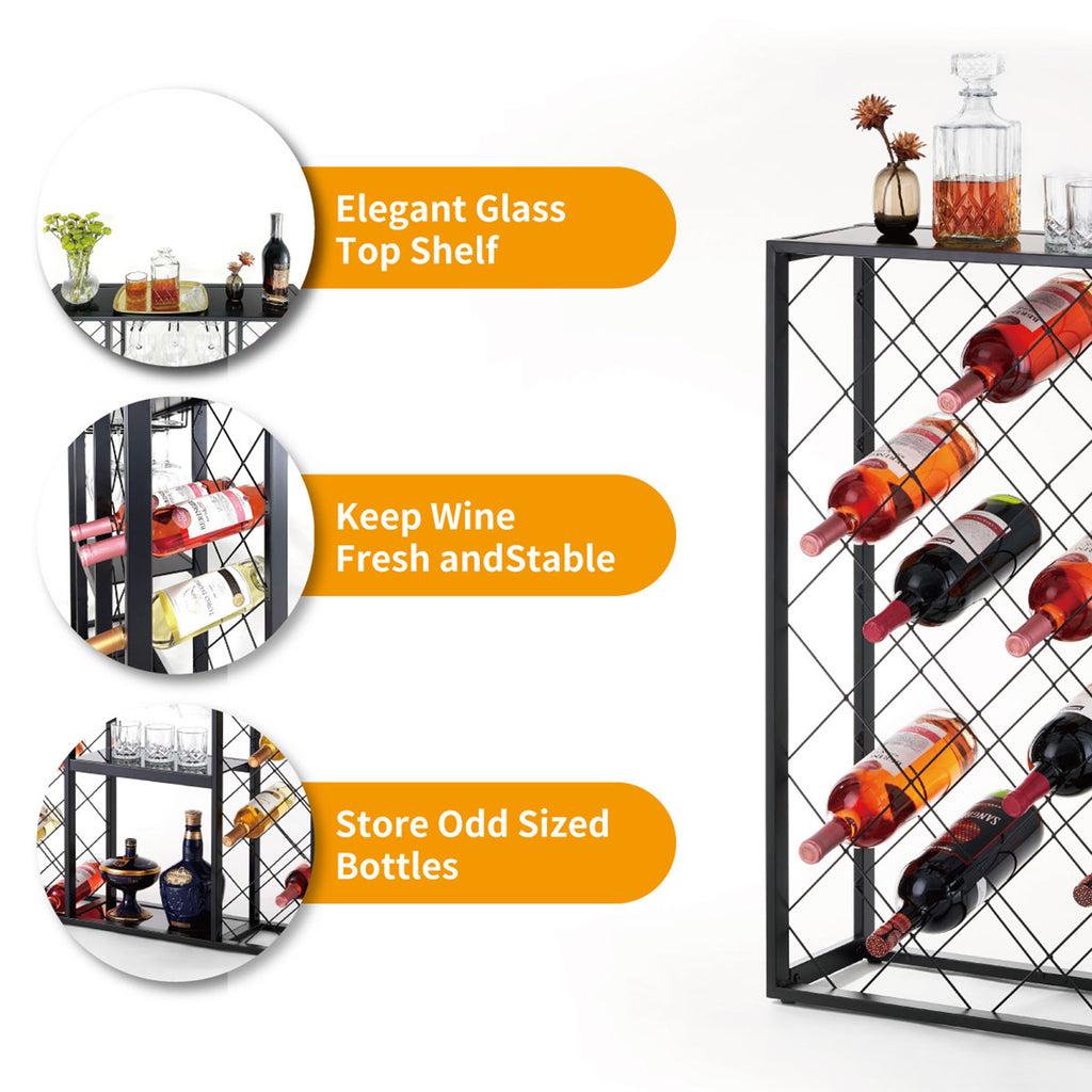 34 Bottle Wine Rack Console Table – Wine Storage with Glass Top