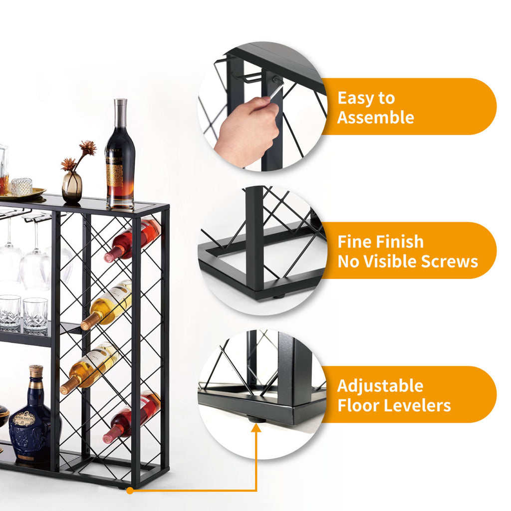 34 Bottle Wine Rack Console Table – Wine Storage with Glass Top