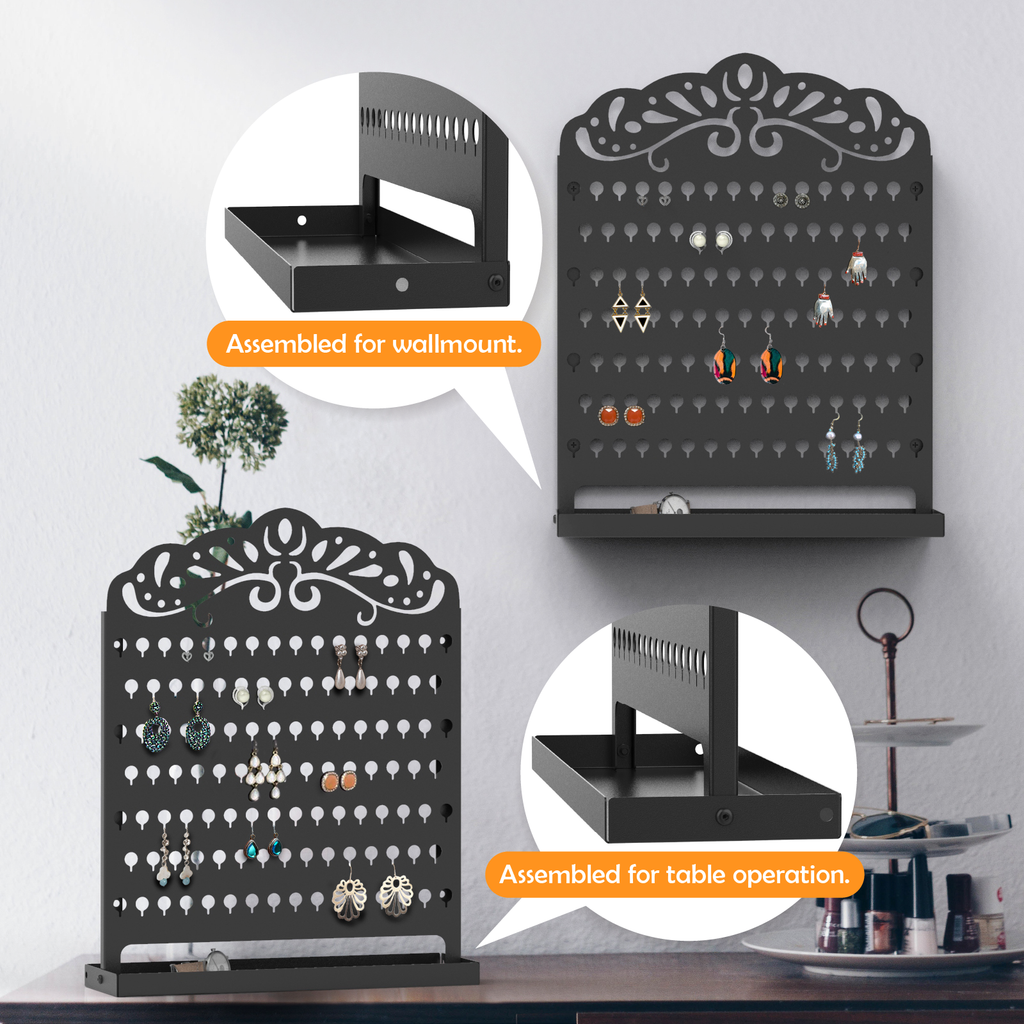 Mango Steam Slim Profile Wall-Mounted Jewelry & Earring Organizer (Peacock, Black)