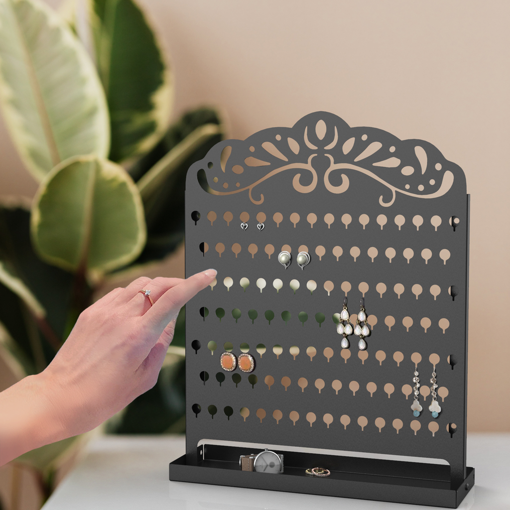 Mango Steam Slim Profile Wall-Mounted Jewelry & Earring Organizer (Peacock, Black)