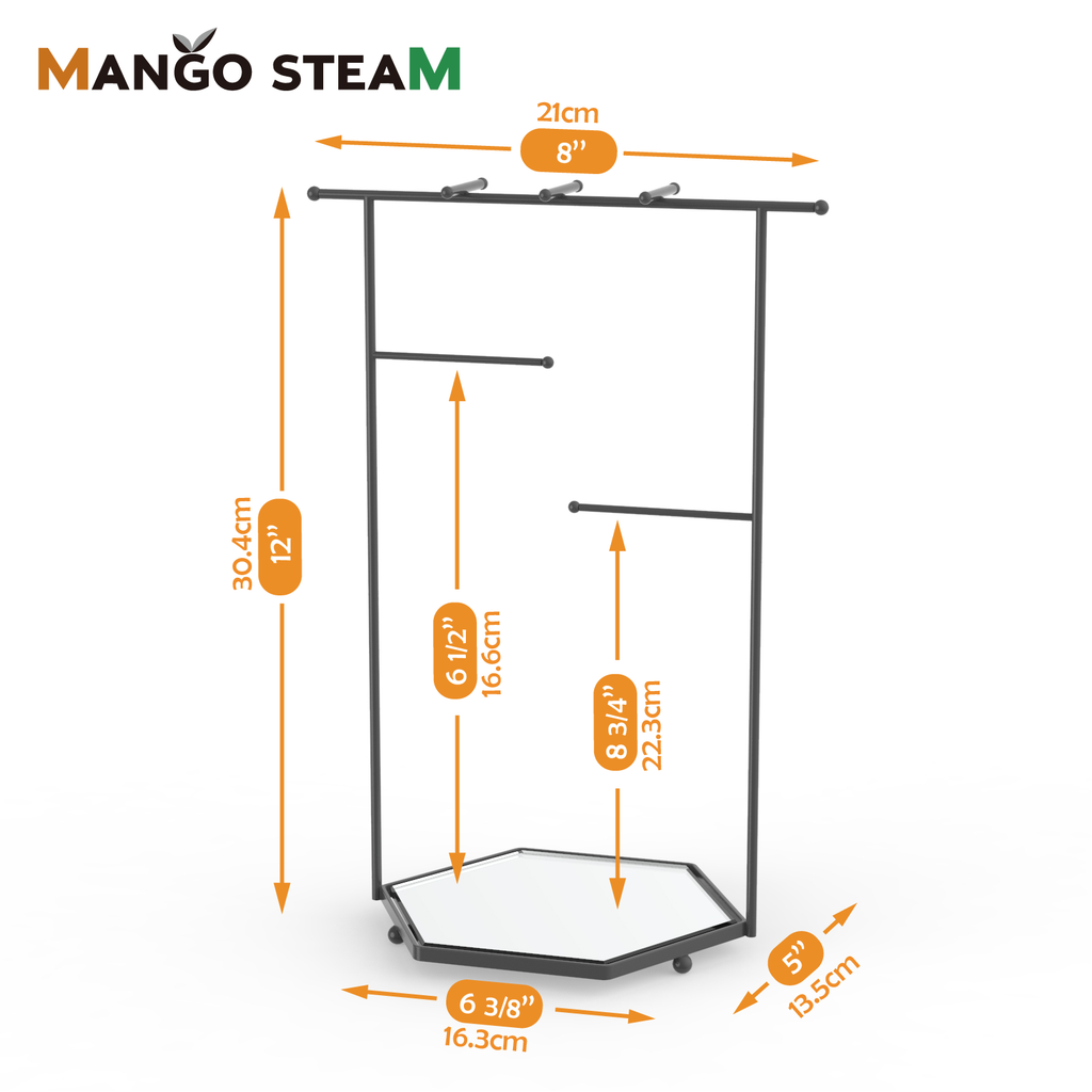 Hexagon Mirror Jewelry Tower – Bracelet, Necklace & Ring Organizer