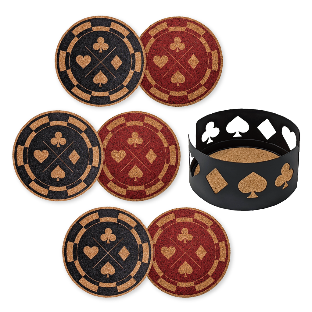 Cork Coaster Set with Holder – Set of 6 Drink Coasters