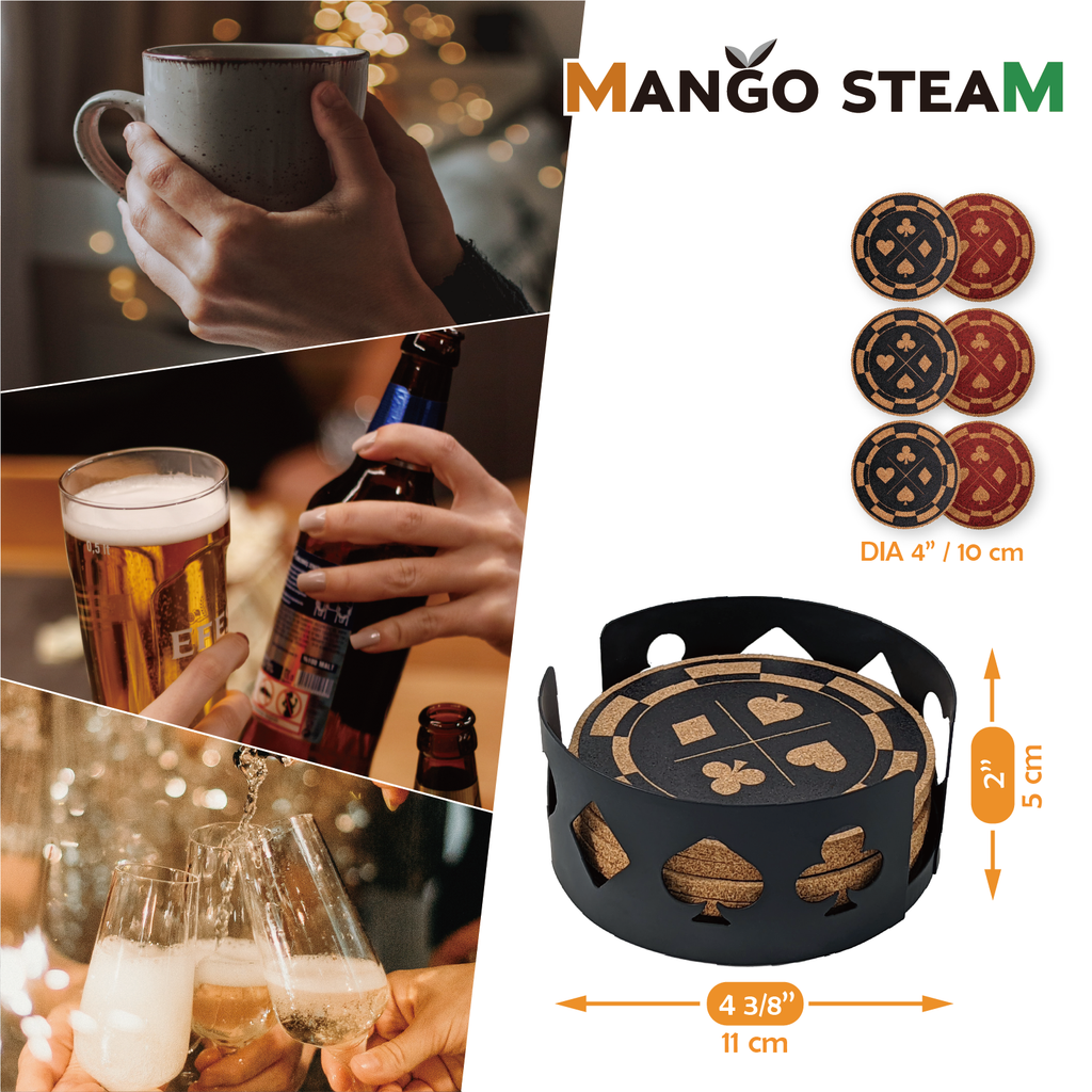 Cork Coaster Set with Holder – Set of 6 Drink Coasters