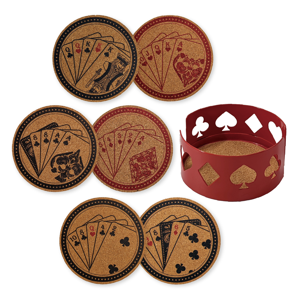 Cork Coaster Set with Holder – Set of 6 Drink Coasters