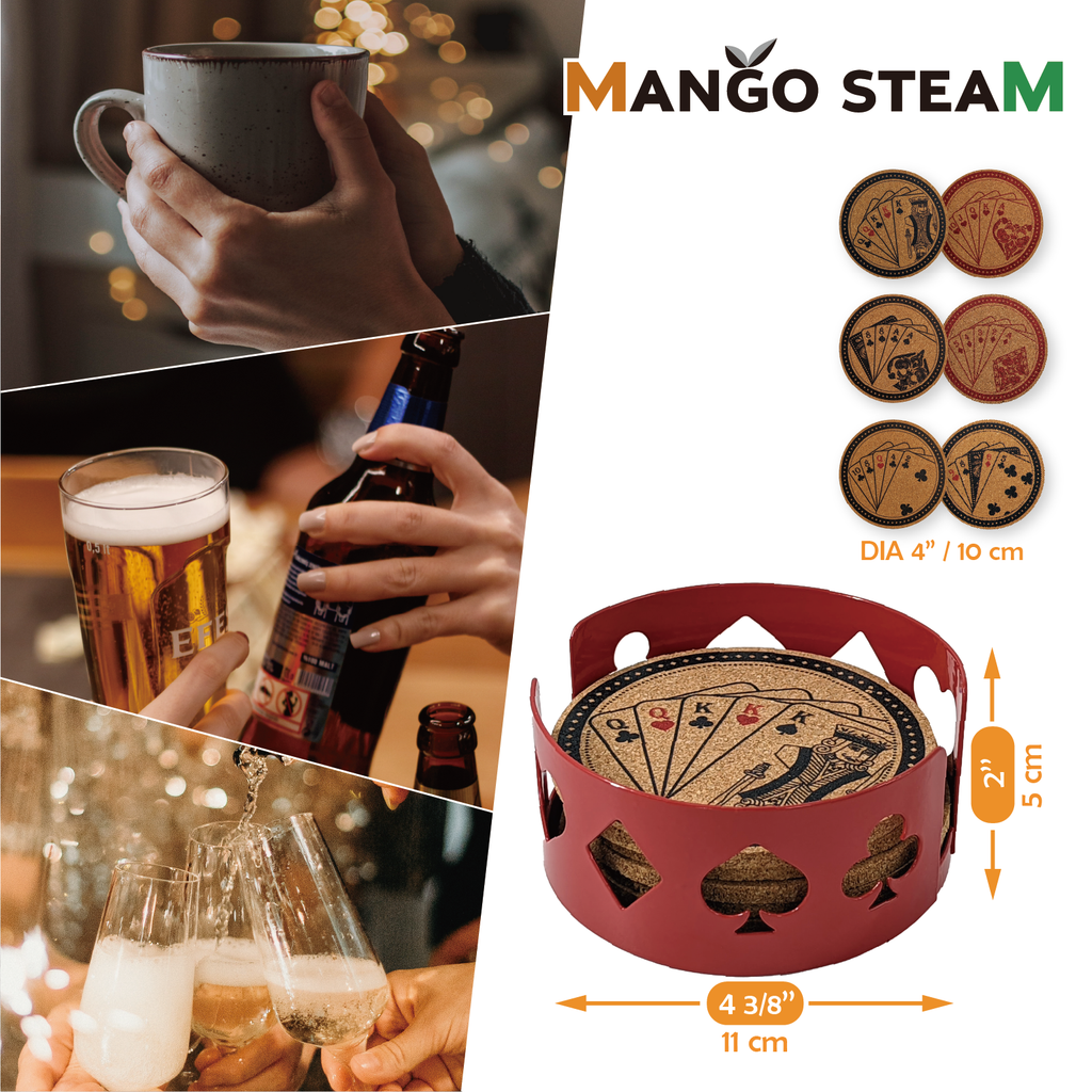Cork Coaster Set with Holder – Set of 6 Drink Coasters