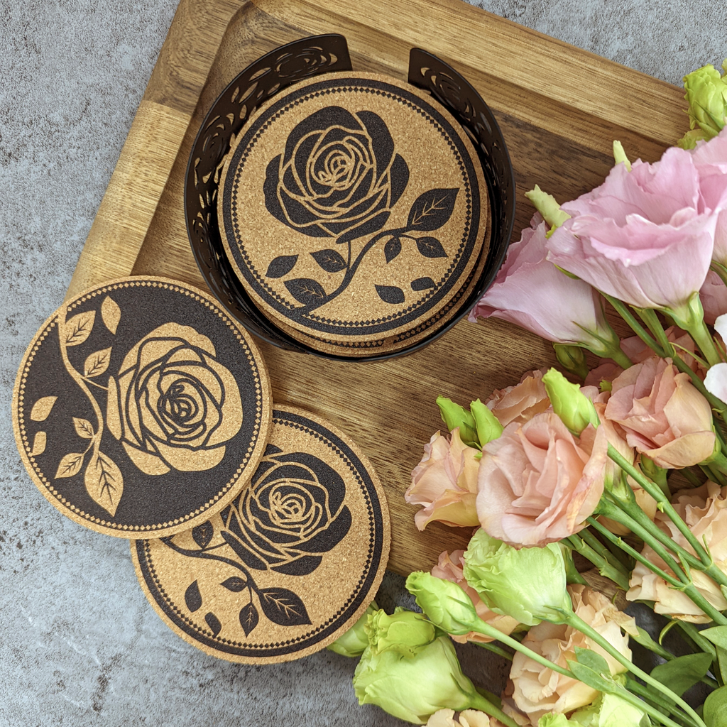 Cork Coaster Set with Holder – Set of 6 Drink Coasters