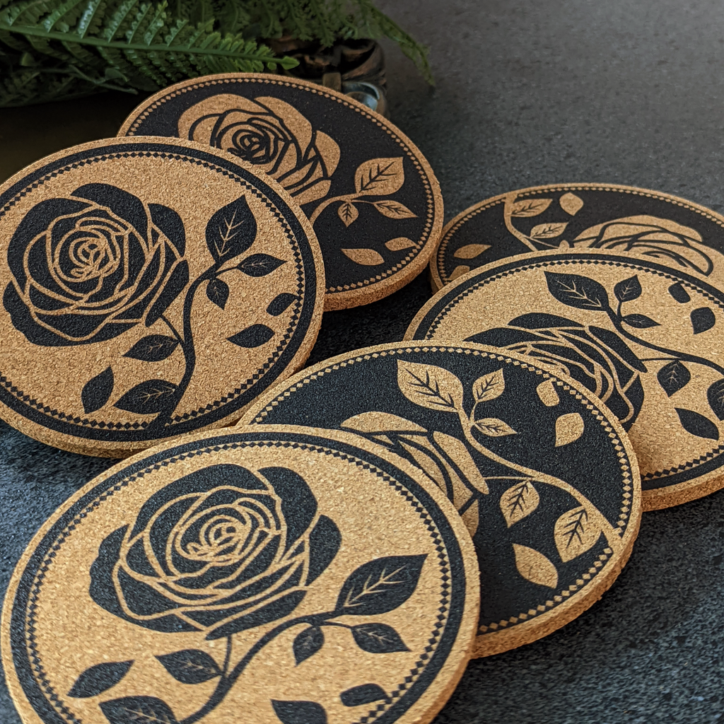 Cork Coaster Set with Holder – Set of 6 Drink Coasters