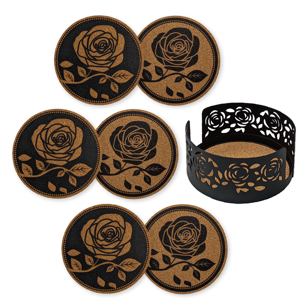 Cork Coaster Set with Holder – Set of 6 Drink Coasters