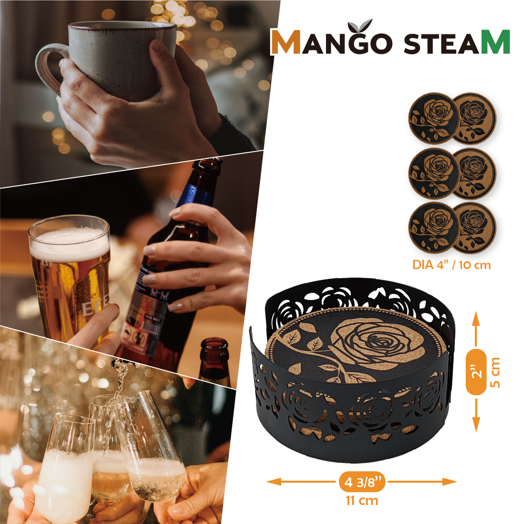 Cork Coaster Set with Holder – Set of 6 Drink Coasters