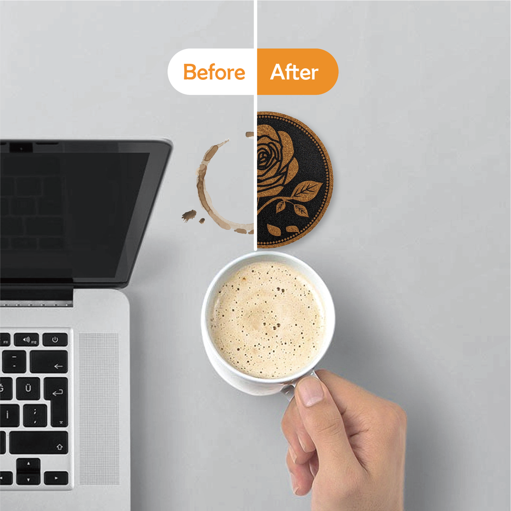 Cork Coaster Set with Holder – Set of 6 Drink Coasters