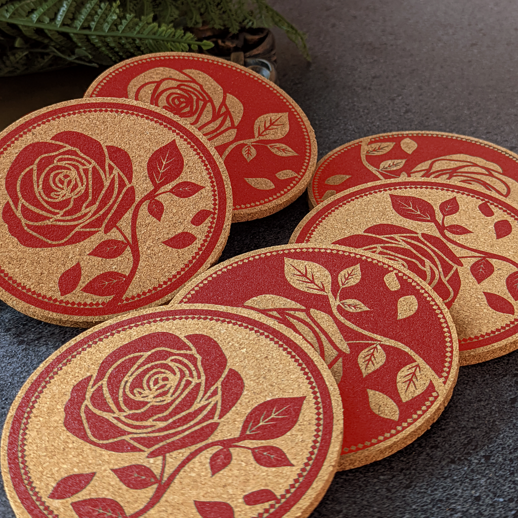 Cork Coaster Set with Holder – Set of 6 Drink Coasters