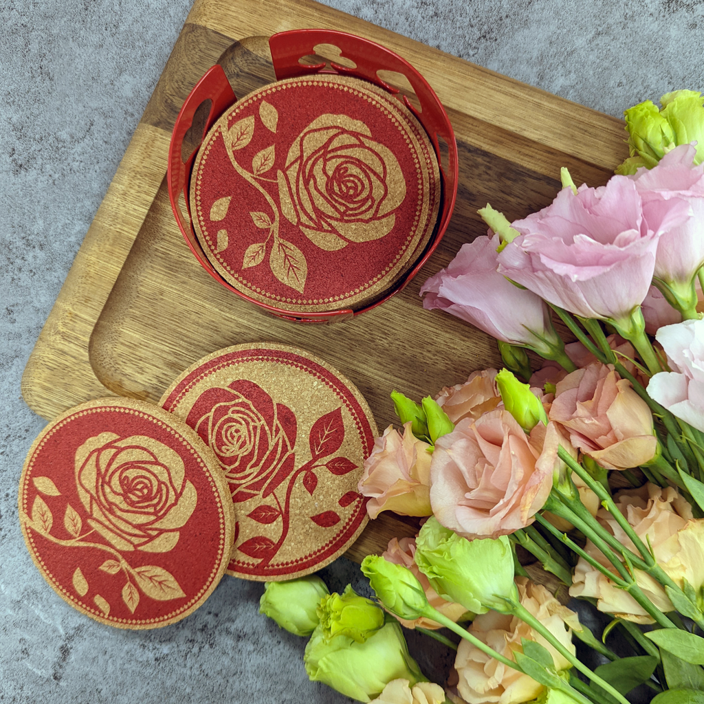 Cork Coaster Set with Holder – Set of 6 Drink Coasters