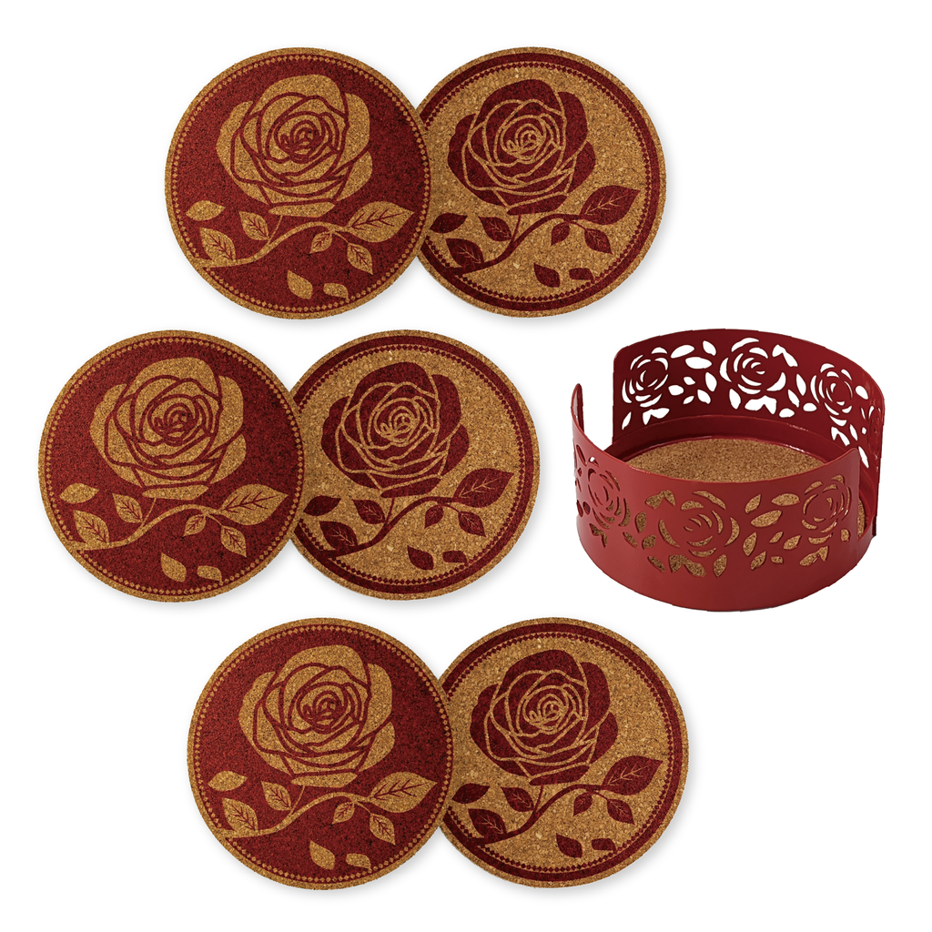 Cork Coaster Set with Holder – Set of 6 Drink Coasters