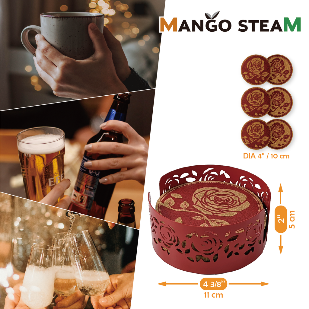 Cork Coaster Set with Holder – Set of 6 Drink Coasters