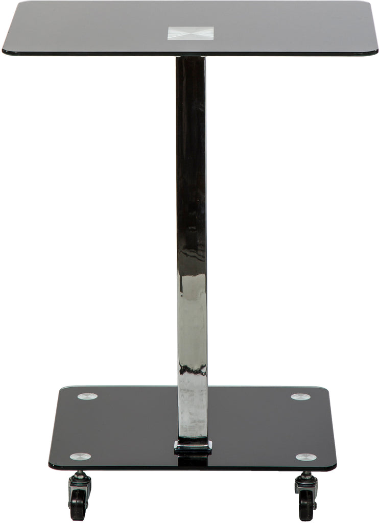 Mango Steam Alameda Portable Wheeled Tempered Glass Laptop Desk Accent Table - Black and Chrome.