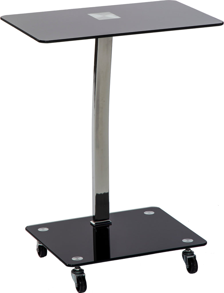 Mango Steam Alameda Portable Wheeled Tempered Glass Laptop Desk Accent Table - Black and Chrome.