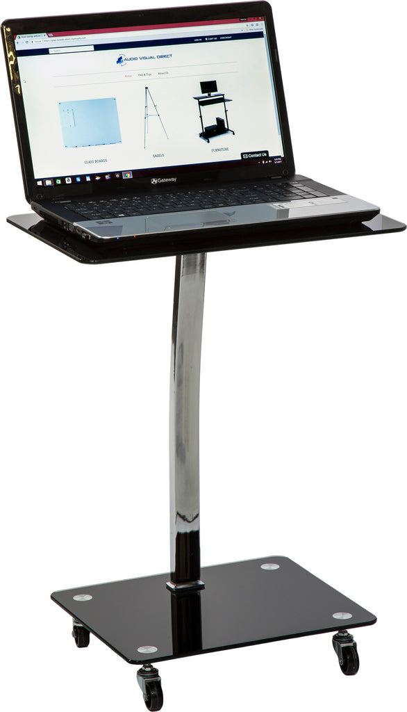 Mango Steam Alameda Portable Wheeled Tempered Glass Laptop Desk Accent Table - Black and Chrome.