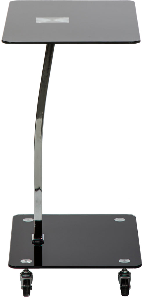 Mango Steam Alameda Portable Wheeled Tempered Glass Laptop Desk Accent Table - Black and Chrome.