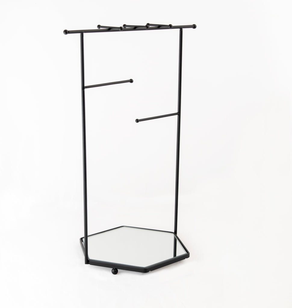 Mango Steam Tabletop Mirror Base Jewelry Tower / Display Stand for Bracelets, Necklaces, Hoop Earrings, Rings (Hexagon Black)