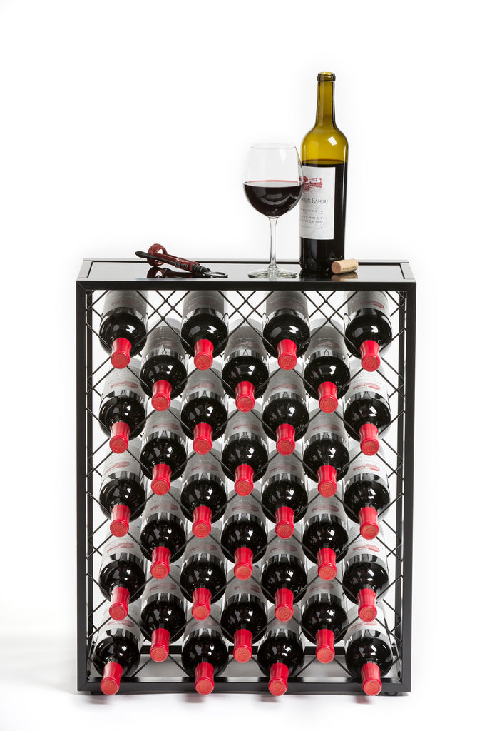 Mango Steam 32 Bottle Wine Rack with Glass Table Top