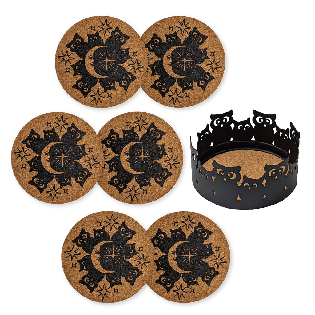 Cork Coaster Set with Holder – Set of 6 Drink Coasters