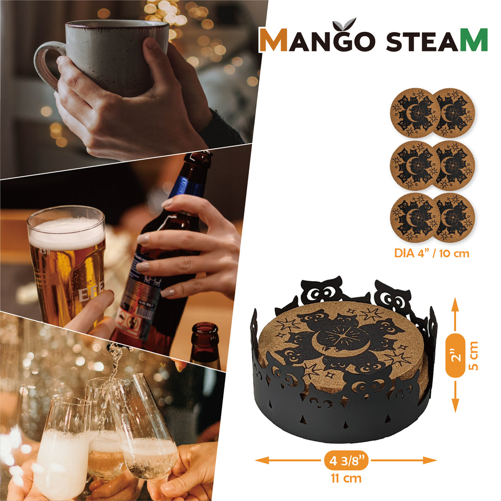 Cork Coaster Set with Holder – Set of 6 Drink Coasters