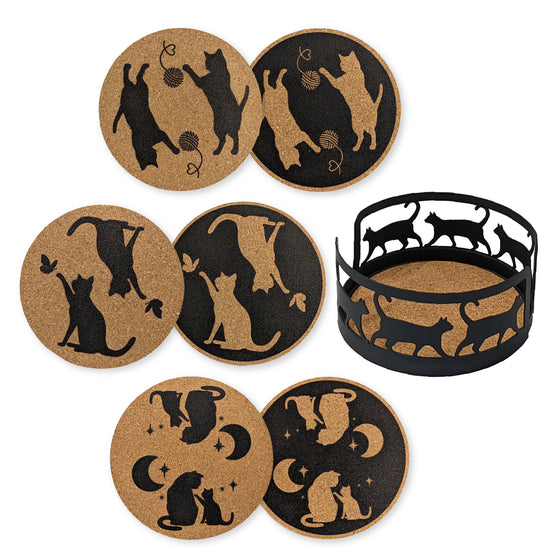 Cork Coaster Set with Holder – Set of 6 Drink Coasters