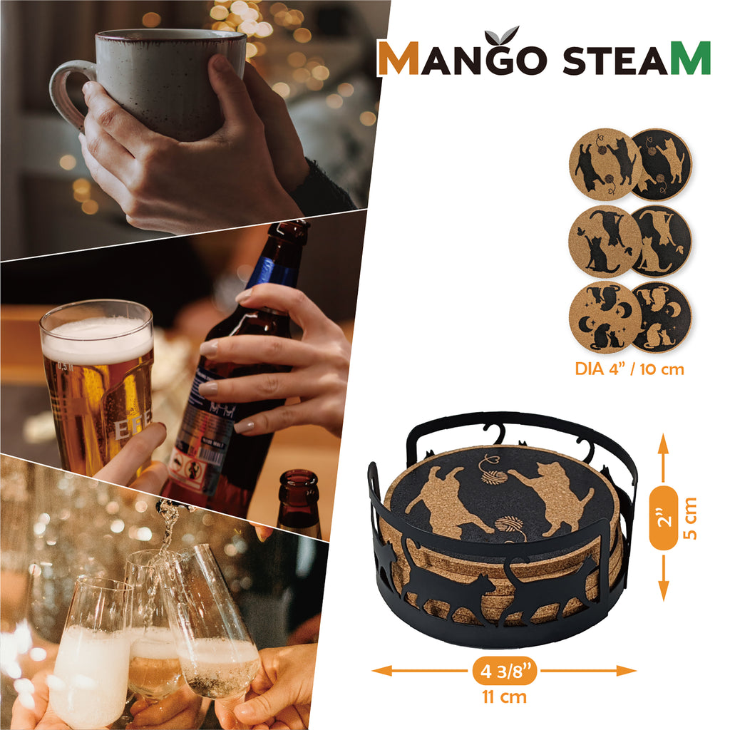 Cork Coaster Set with Holder – Set of 6 Drink Coasters