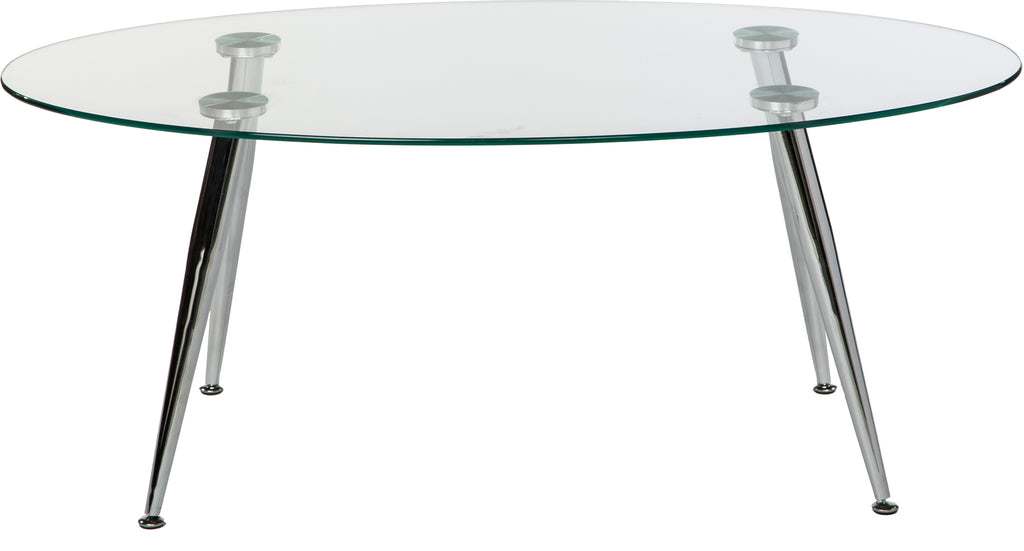 Pacifica Coffee Table Clear Tempered Glass Top and Chrome Tube Base.