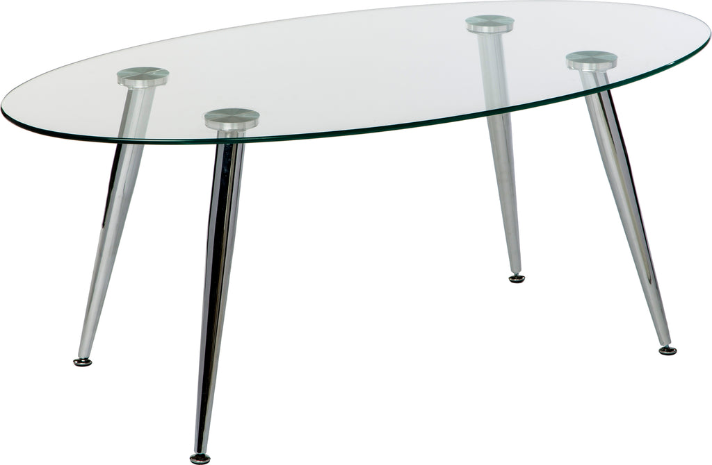 Pacifica Coffee Table Clear Tempered Glass Top and Chrome Tube Base.