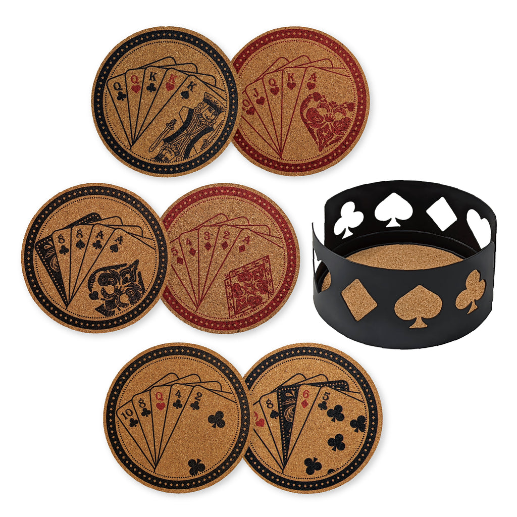 Cork Coaster Set with Holder – Set of 6 Drink Coasters