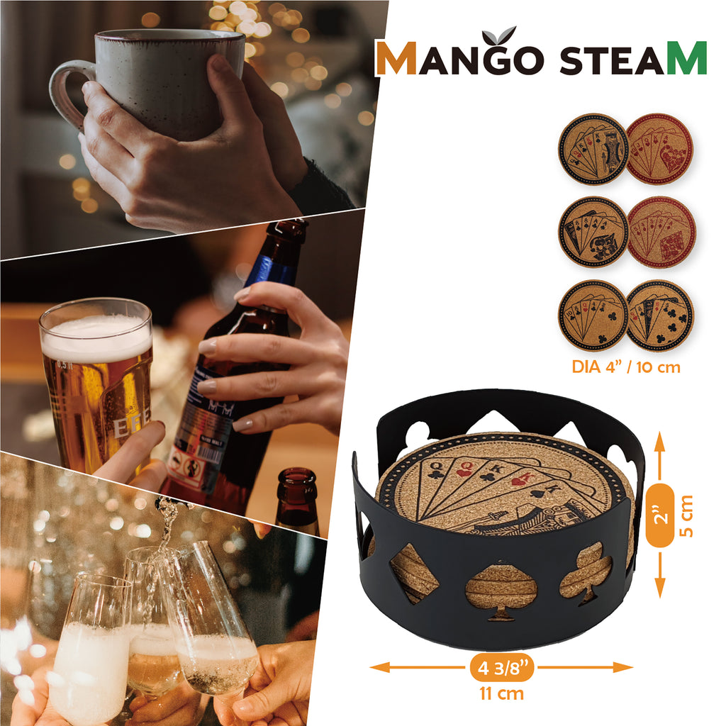 Cork Coaster Set with Holder – Set of 6 Drink Coasters