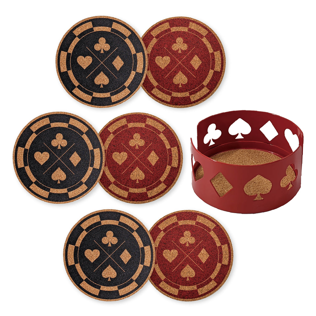 Cork Coaster Set with Holder – Set of 6 Drink Coasters