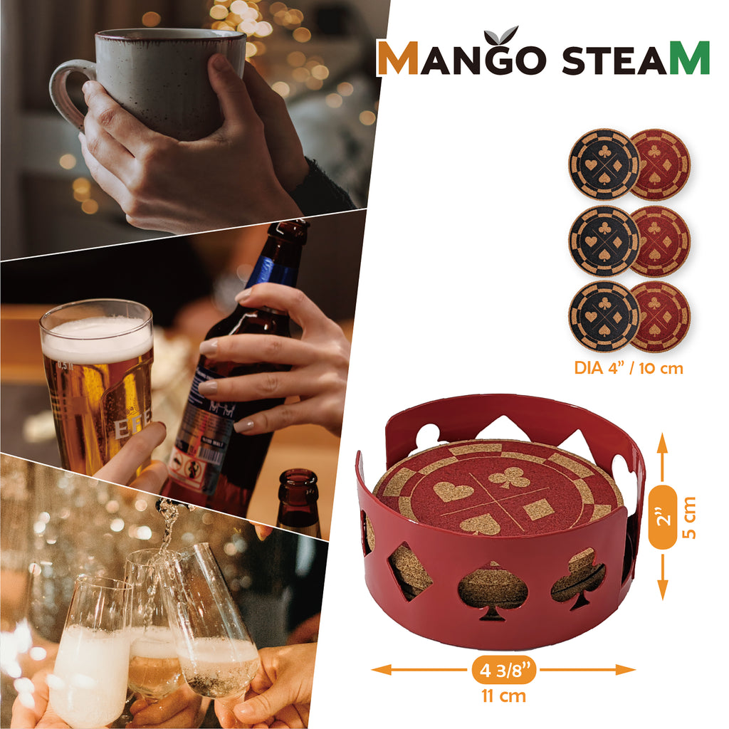 Cork Coaster Set with Holder – Set of 6 Drink Coasters